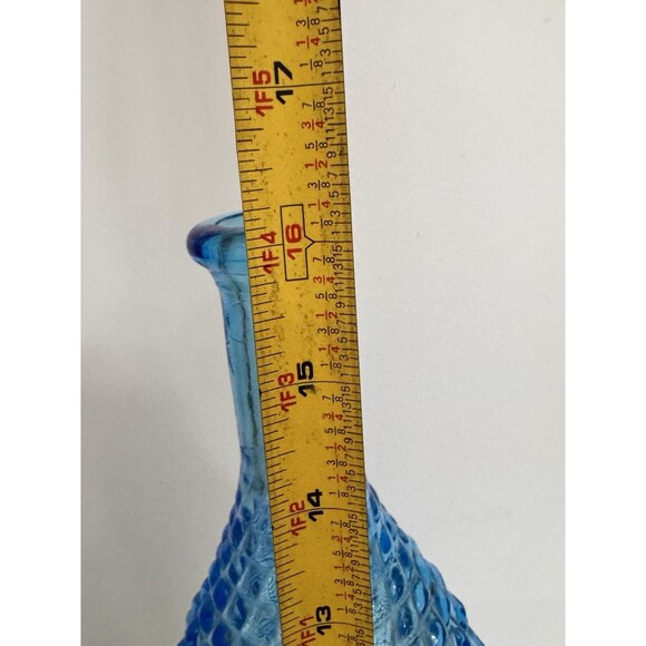 Vtg 16" Blue Empoli Genie Bottle Diamond Point Italian Art Glass No Stopper - Picture 7 of 8